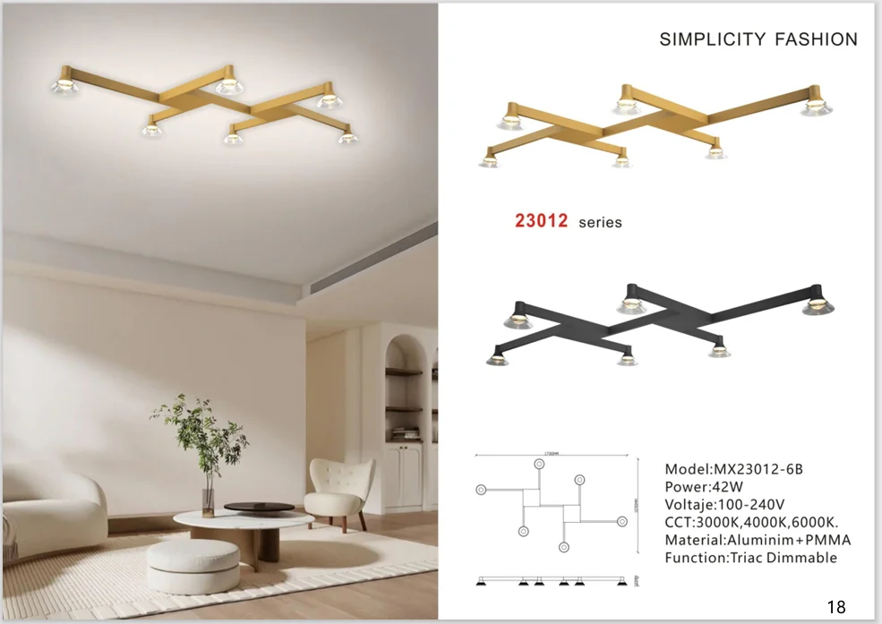 Gold Six-Light Ceiling Light for Living Rooms and Villas