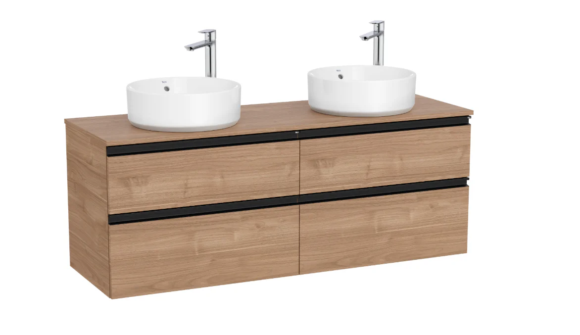 ROCA THE GAP Wall-Hung Double Bathroom Vanity Base Unit – 4 Soft-Close Drawers – Walnut
