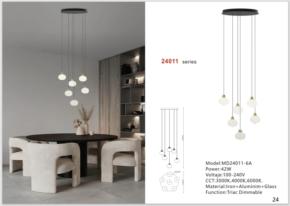 Six-Light Glass Pendant Chandelier for Modern Dining Rooms