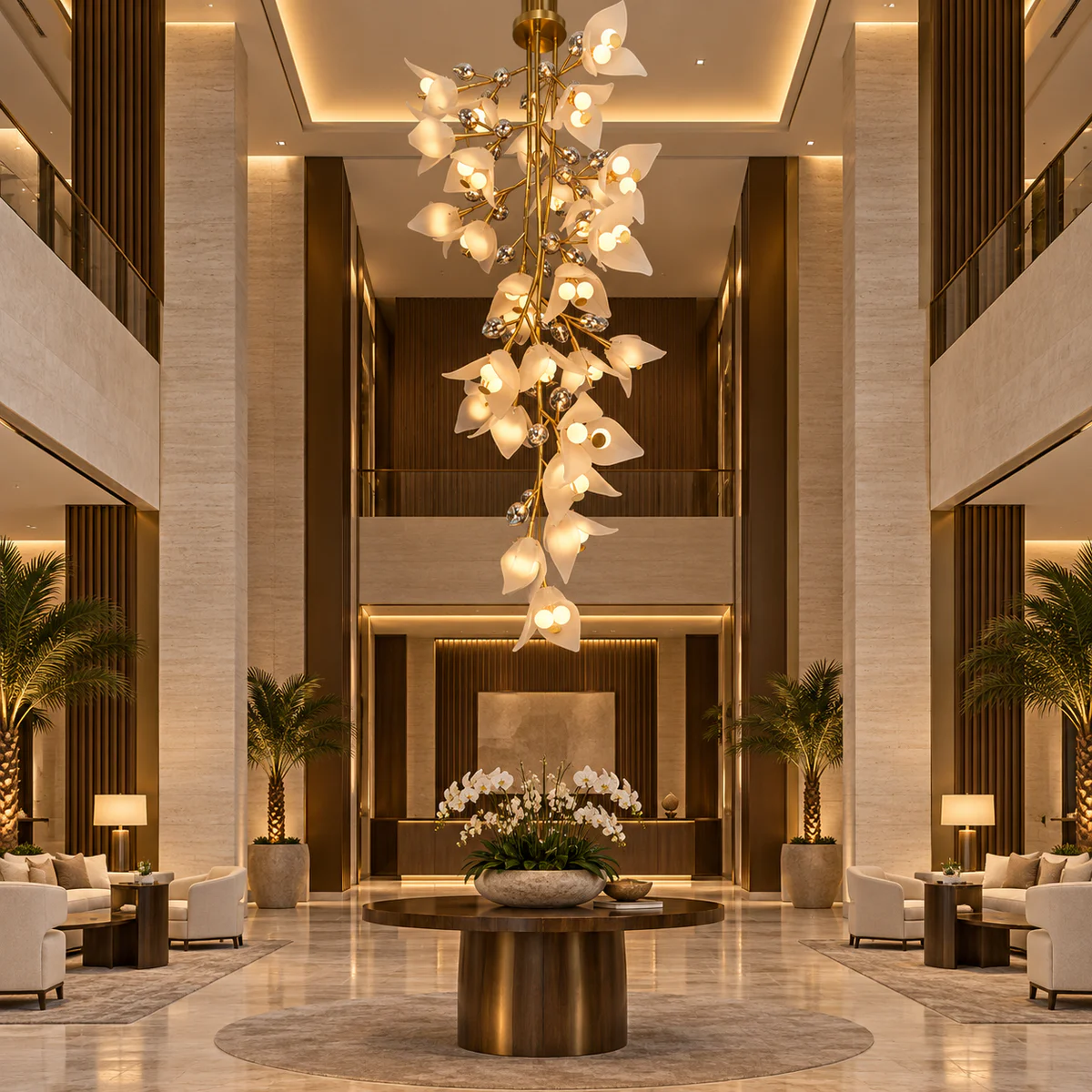 Bespoke Ivory Floral Art Glass Lobby Chandelier - Model CX-YD004