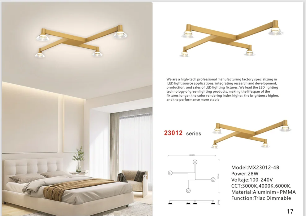 Gold Four-Light Ceiling Light for Villa Bedrooms