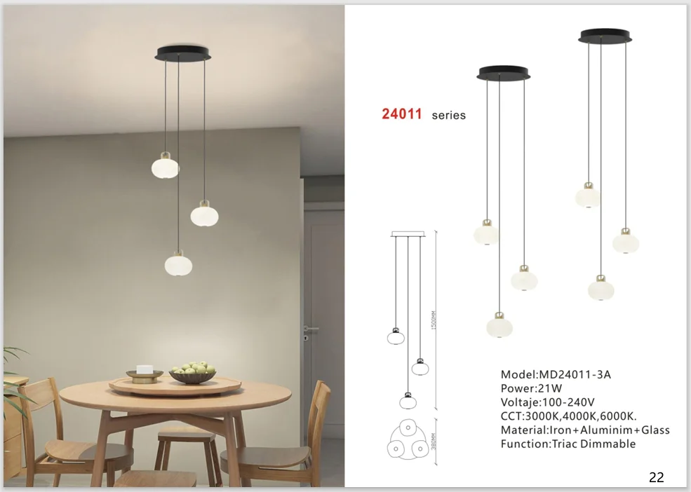 Multi-Light Glass Pendant Lamp for Hotel Rooms