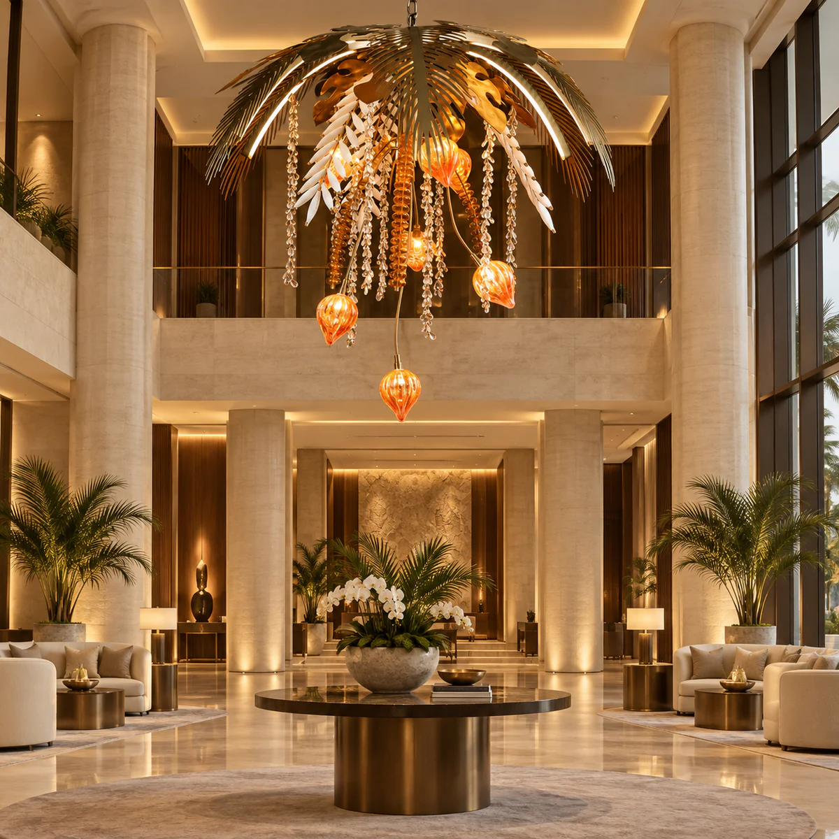 Bespoke Tropical Art Glass Hotel Chandelier - Model CX-YD016