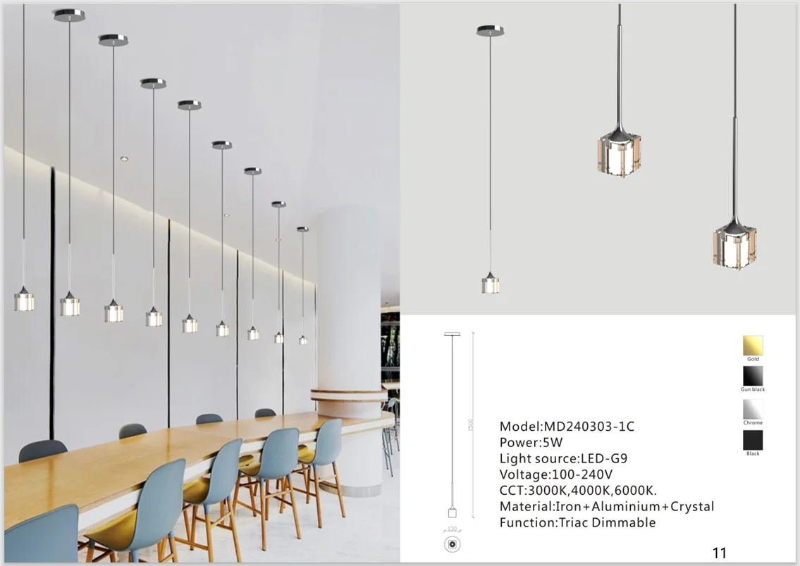 Single Crystal Pendant Light for Dining Counters and Cafes