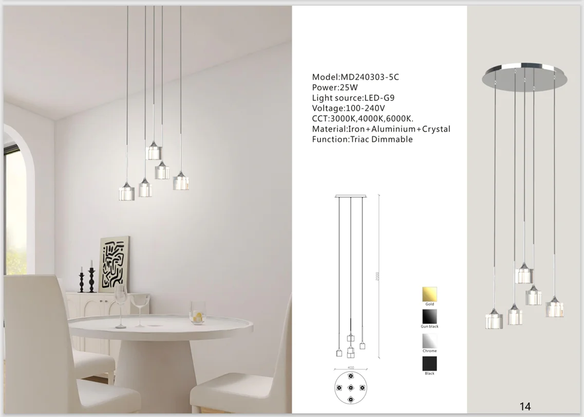 Five-Light Round Crystal Chandelier for Villa Dining Rooms