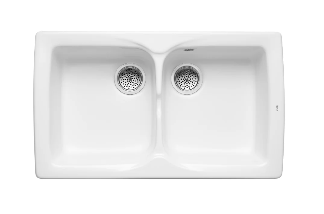 ROCA BEVERLY Fireclay Double Bowl Kitchen Sink – White