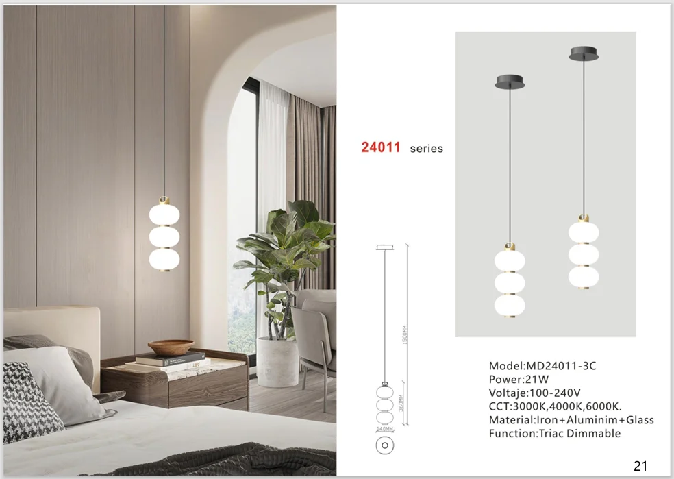 Decorative Glass Pendant Light for Villa Bedrooms