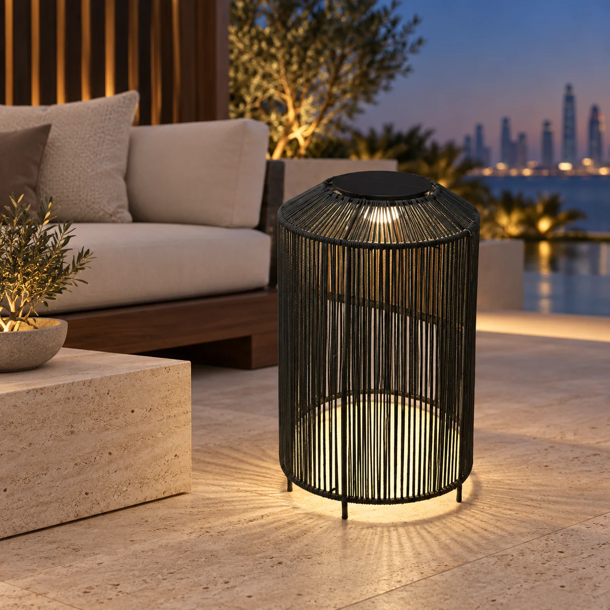 Solar & Rechargeable Rope-Woven LED Garden Lantern – Model 5041