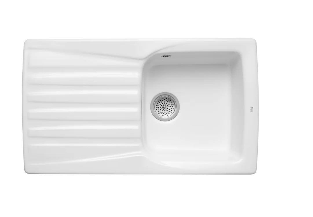 ROCA BEVERLY Fireclay Reversible Single Bowl Kitchen Sink with Drainer