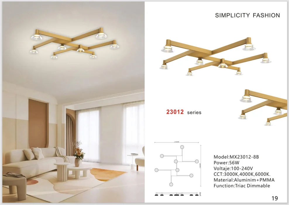 Gold Eight-Light Ceiling Light for Villa Living Rooms