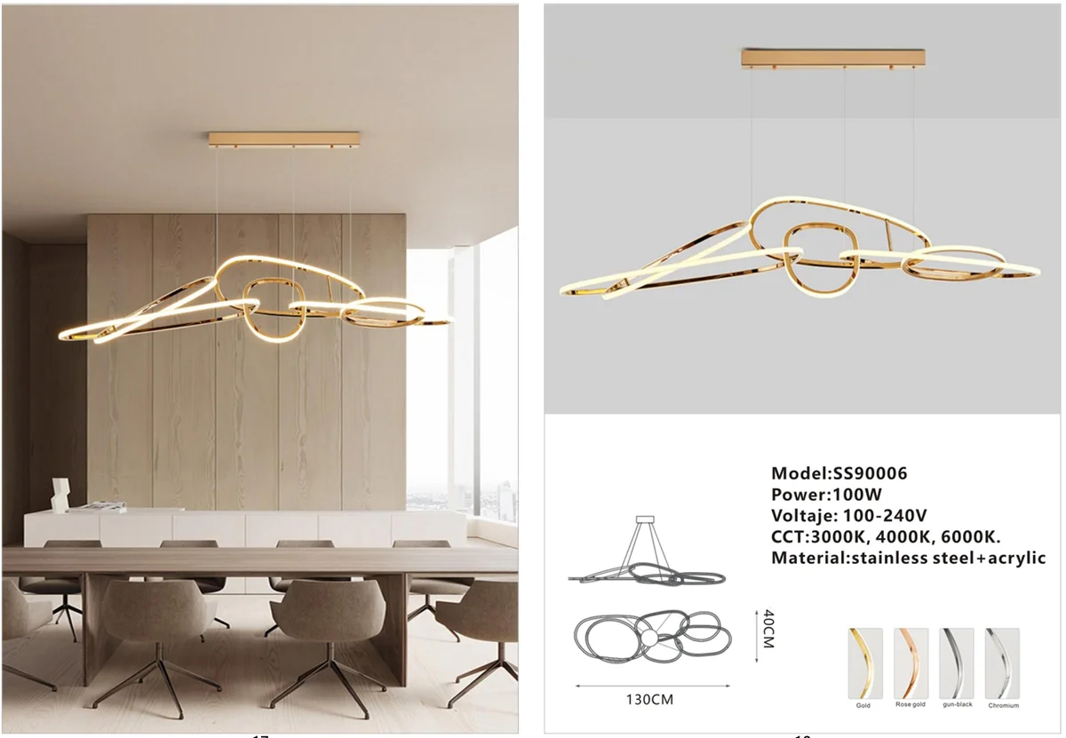 Linear Decorative Stainless-Steel Pendant for Dining Tables