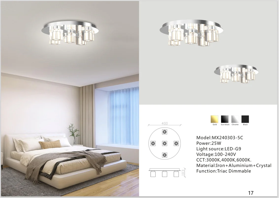 Round Crystal Ceiling Light for Villa Bedrooms and Apartments