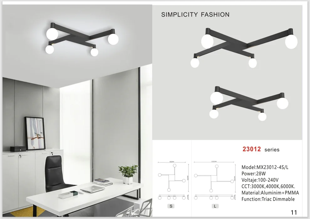 Black Four-Light Ceiling Light for Offices and Apartments