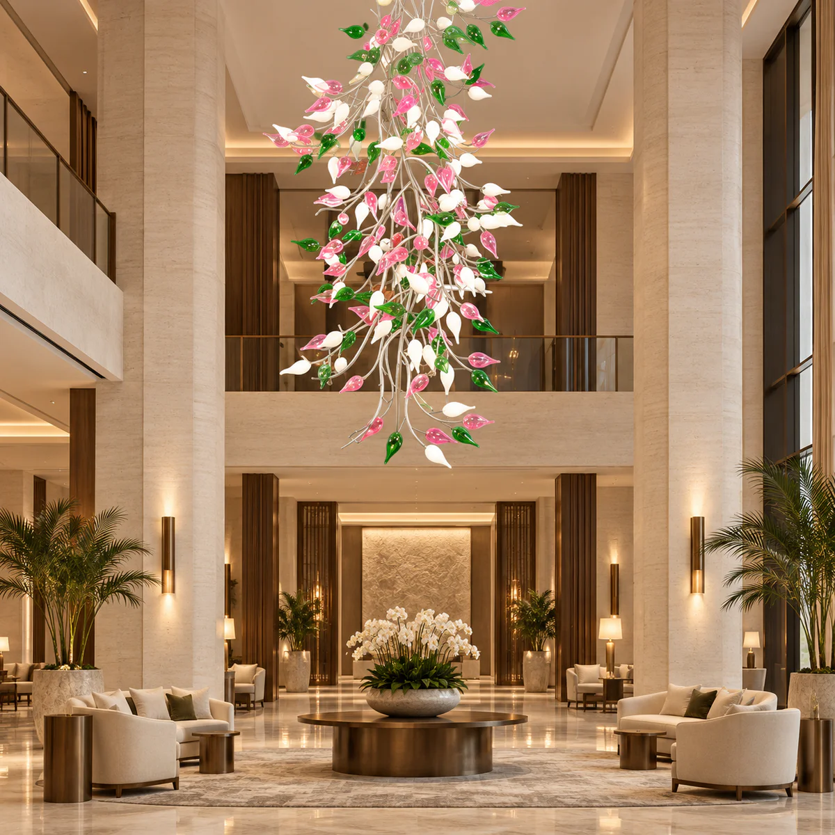 Bespoke Floral Art Glass Hotel Lobby Chandelier - Model CX-YD001