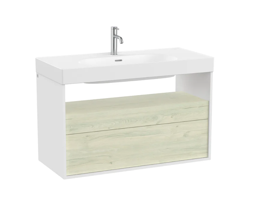 Roca MERIDIAN Wall-Hung Bathroom Vanity Base Unit – 2 Drawers & Open Shelf, 1000 mm