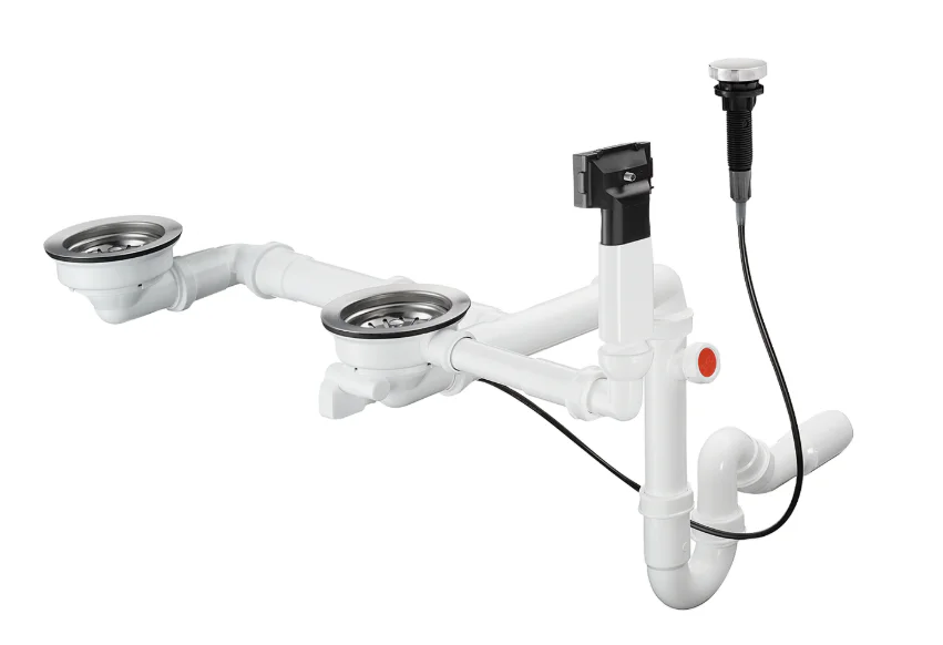 hansgrohe D17-11 Automatic Double Bowl Sink Waste & Overflow Set – Chrome
