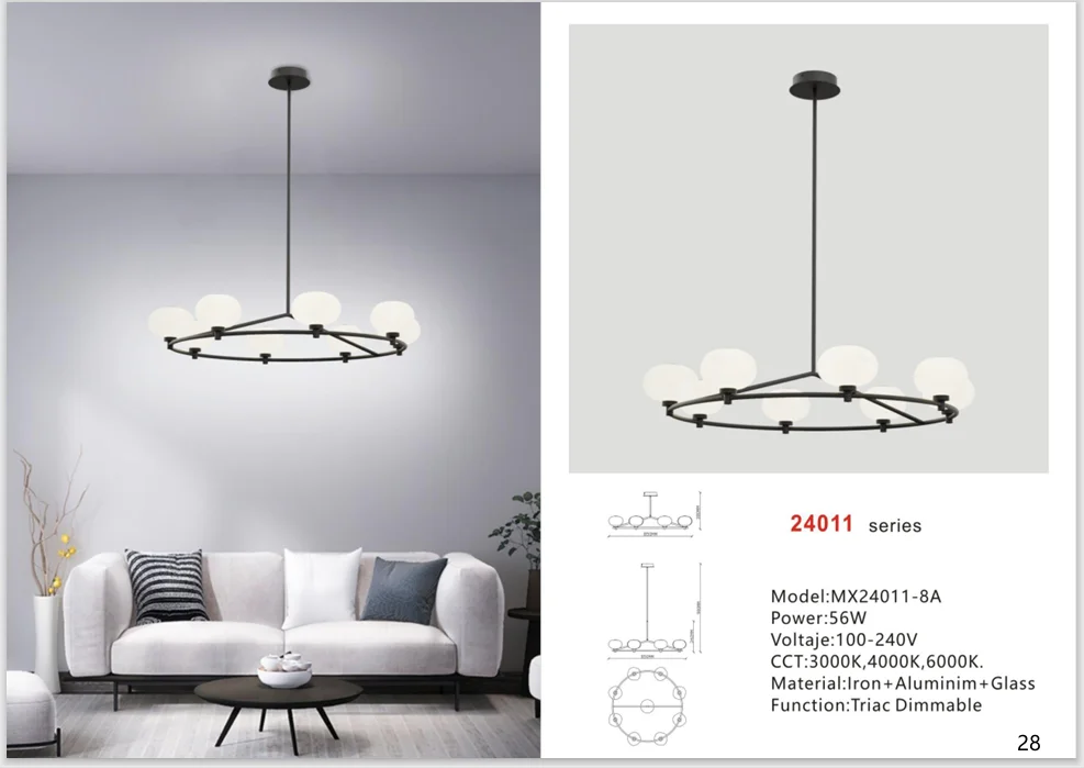 Eight-Light Ring Glass Chandelier for Living Rooms and Hotels