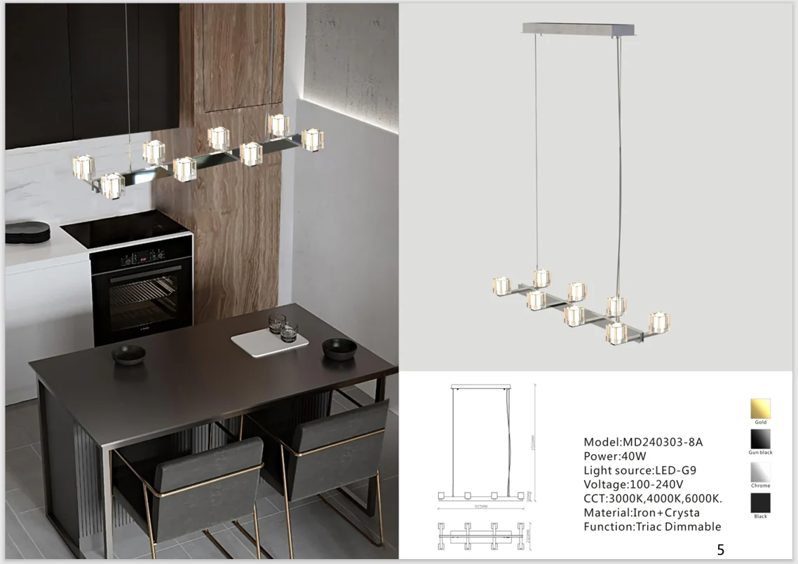 Rectangular Crystal Pendant Light for Dining Tables