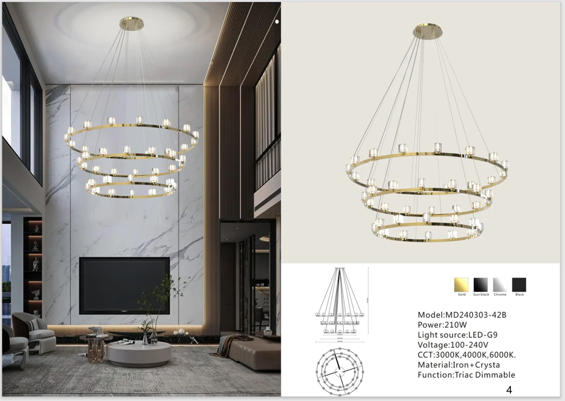 Square Crystal Chandelier for Villa Dining Areas