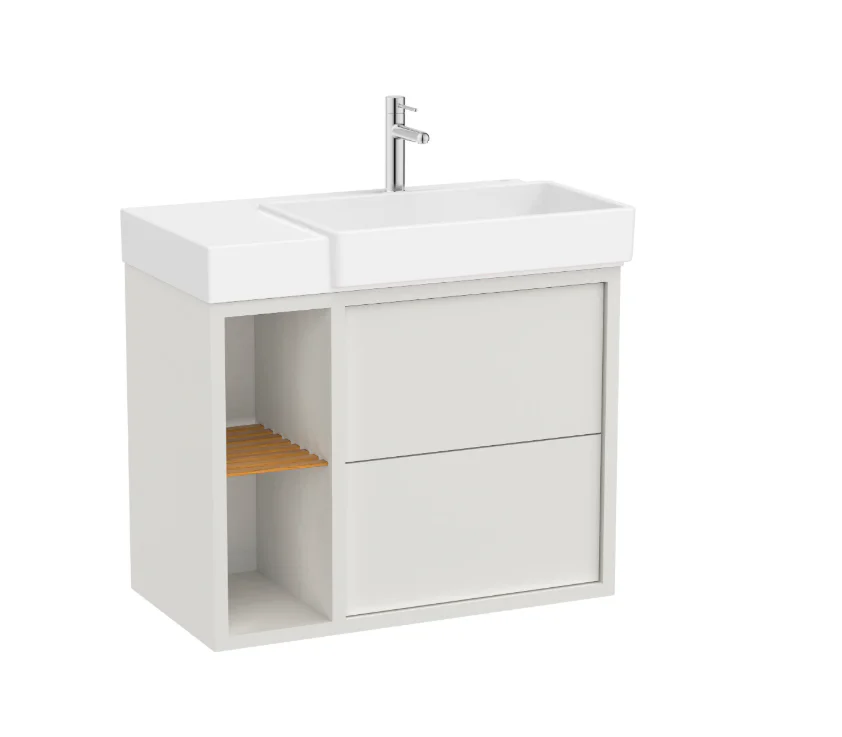 ROCA TURA UNIK Asymmetric Wall-Hung Bathroom Vanity with Right-Hand Basin & Side Shelf
