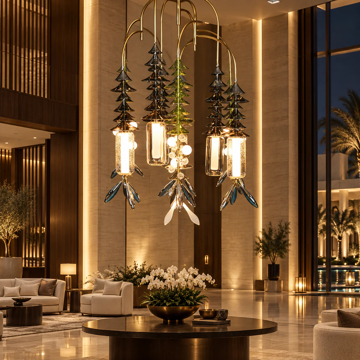 Grand Botanical Art Glass Lobby Chandelier - Model CX-YD008