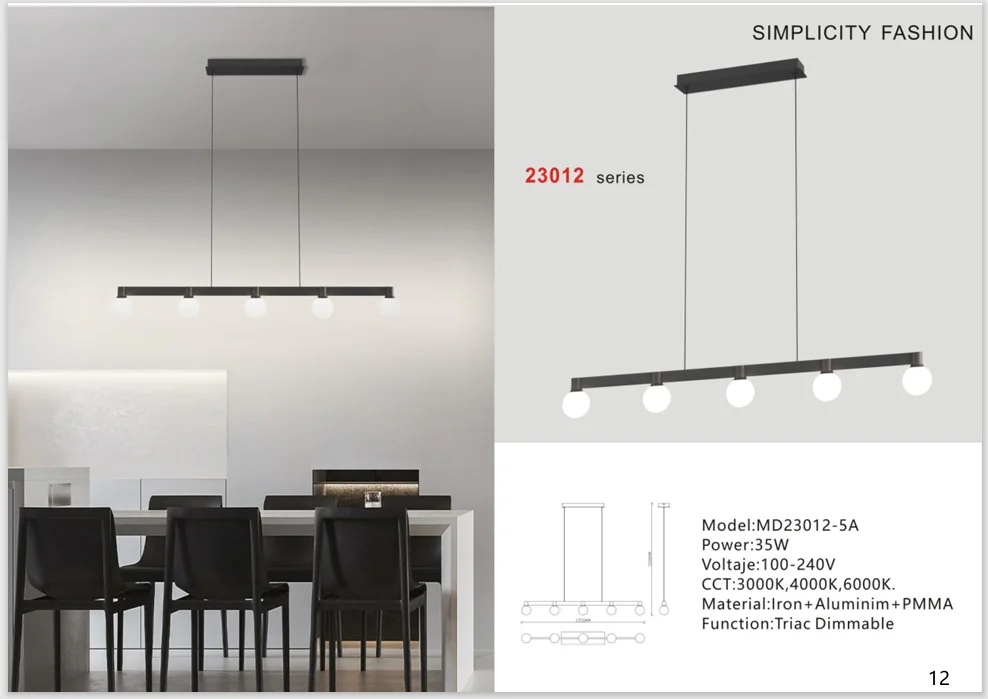 Black Linear Pendant Light for Kitchen Islands and Dining Tables