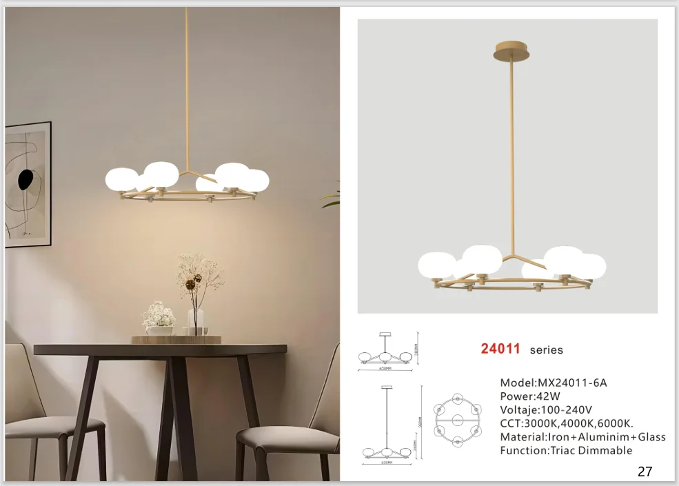 Six-Light Ring Glass Chandelier for Restaurants and Villas
