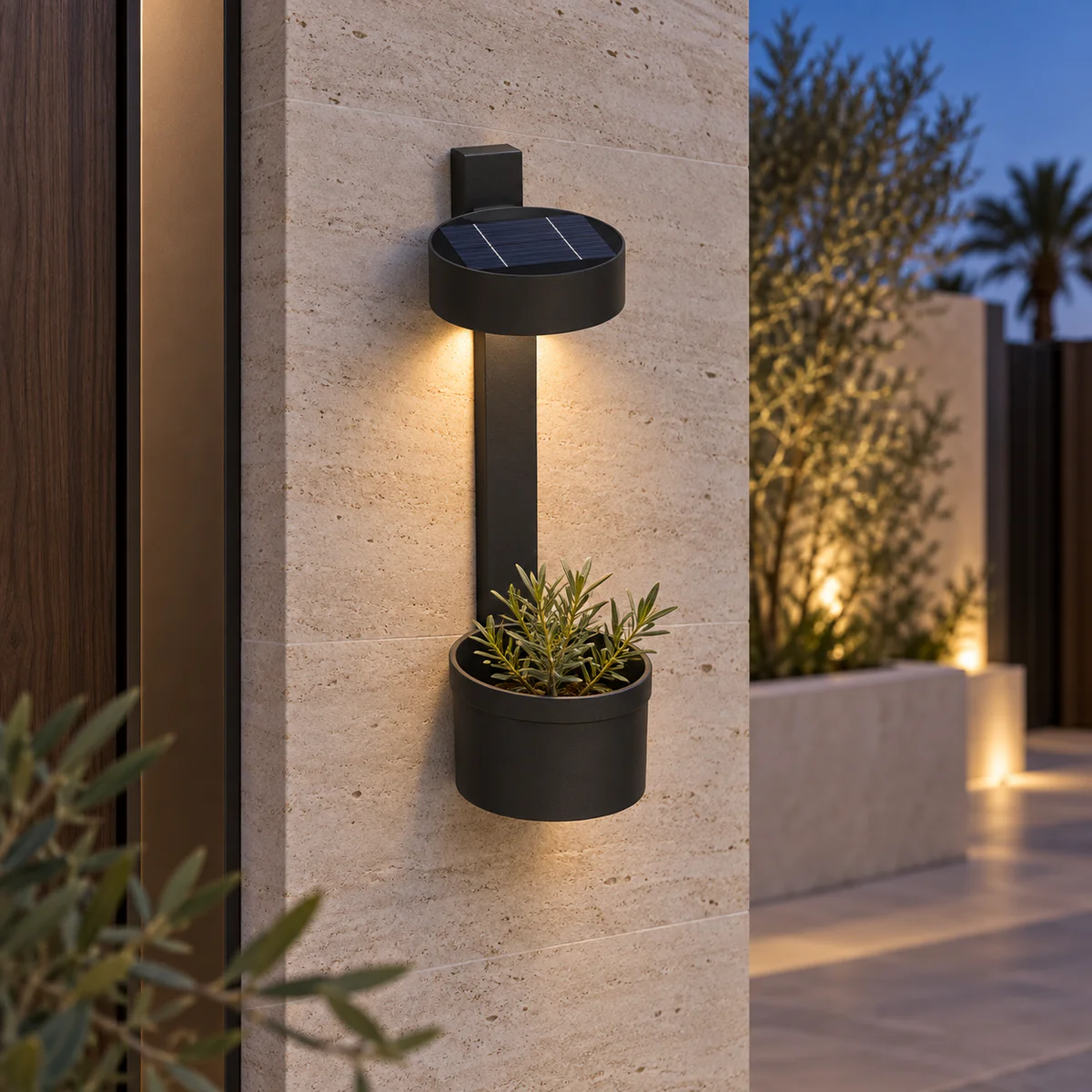 IP65 Solar & Wired LED Wall Light with Planter – Model 8080