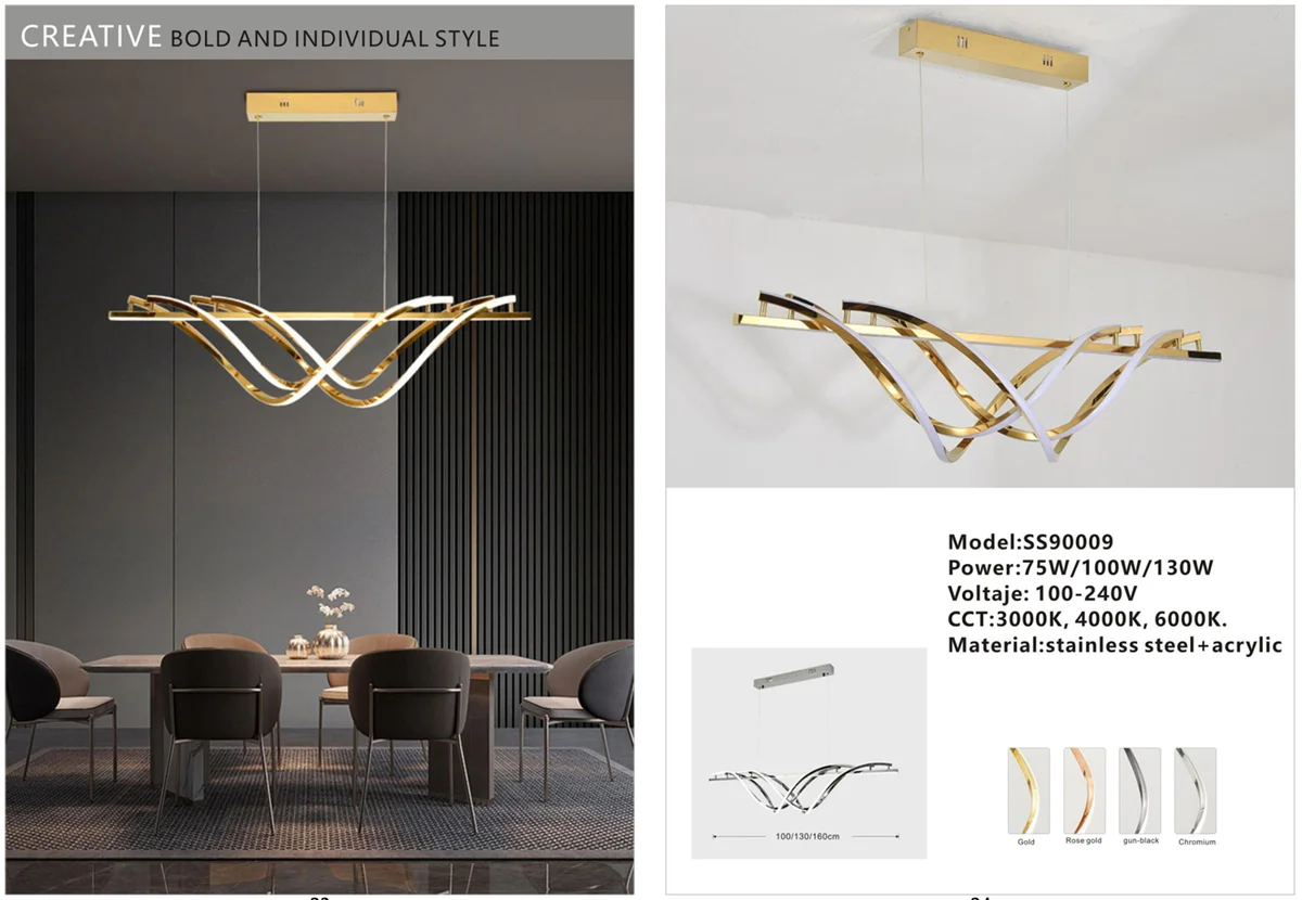 Wave Shape Stainless-Steel Pendant Light for Hospitality Interiors