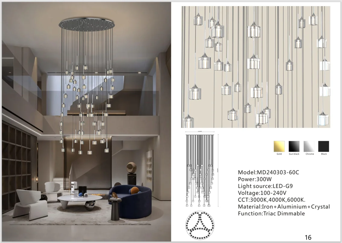 Large Crystal Double-Height Chandelier for Hotel and Villa Atriums