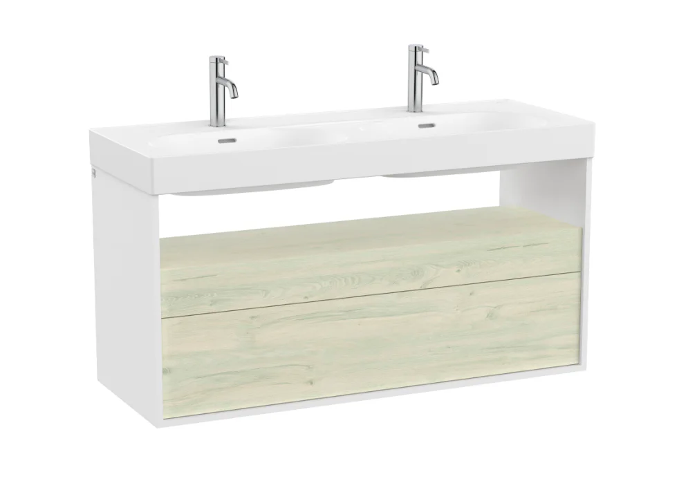 ROCA MERIDIAN Double Vanity Unit – Matt White / Light Birch
