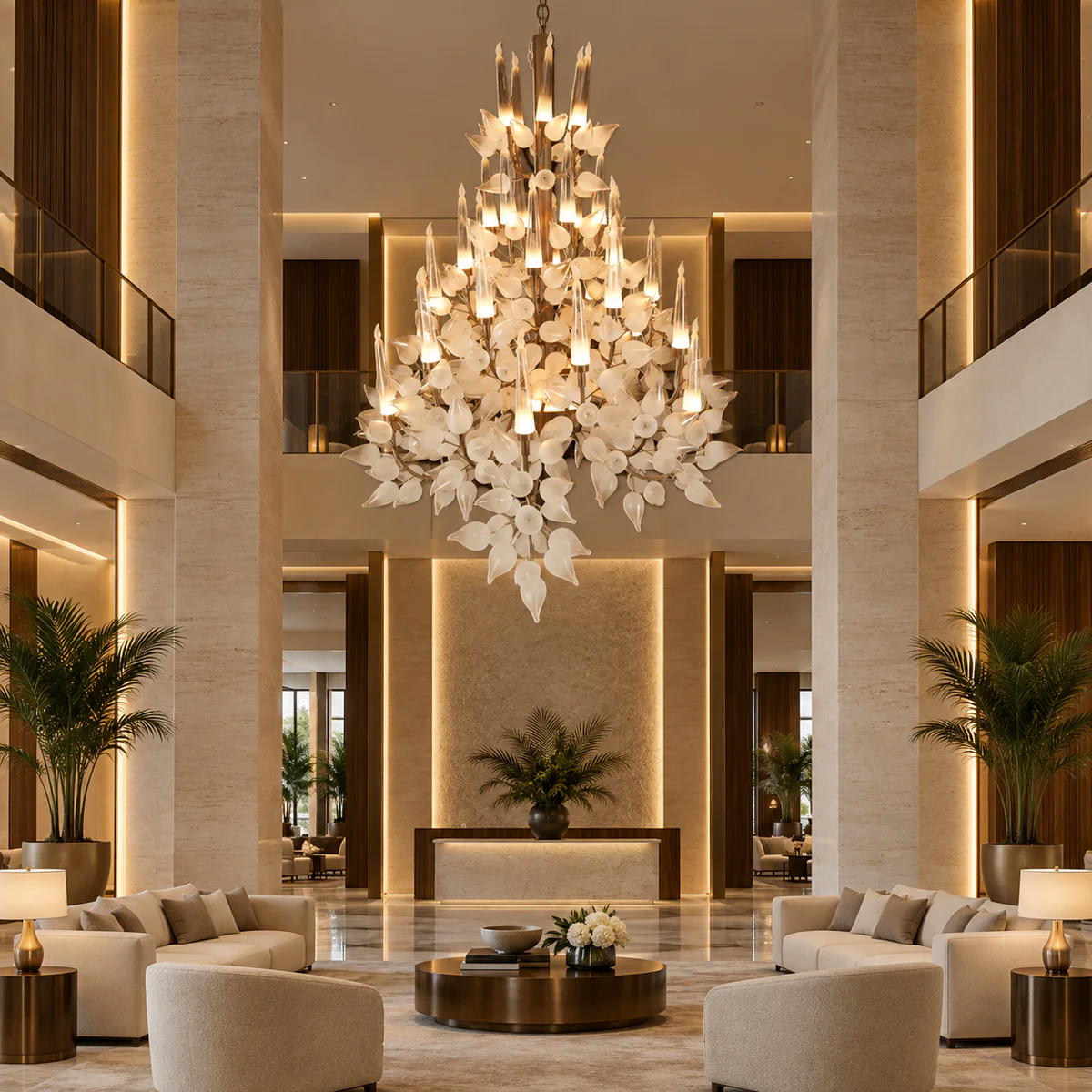 Bespoke White Floral Art Glass Grand Chandelier - Model CX-YD020
